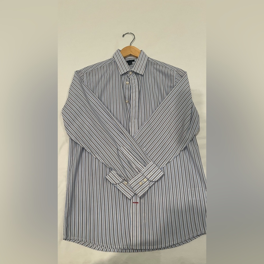 Boys' Tommy Hilfiger Blue and White Pinstripes Dress Shirt, Size 18